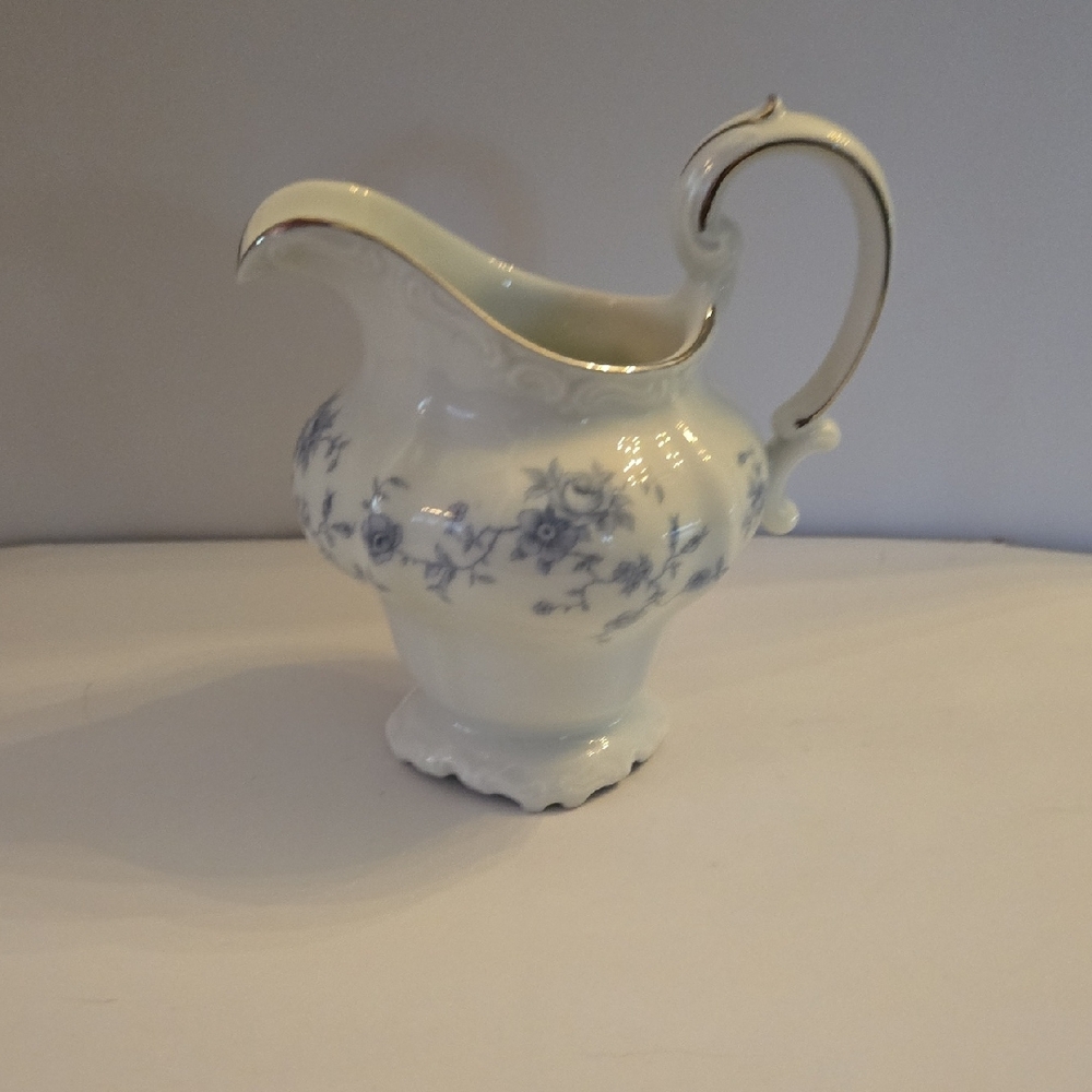 White and Blue Serveware Set with Intricate Botanical Designs, From The 1950s.